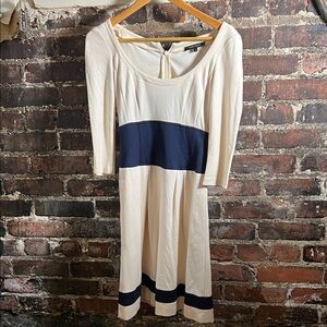 Nanette Lepore Cream and Navy Long Sleeve Dress